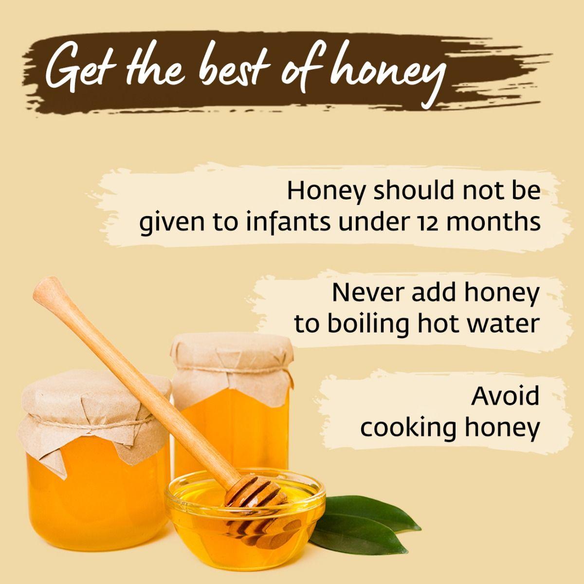 Picture of Isha Life Tulsi Honey (500gm). Processed and filtered. Honey mixed with Tulsi extracts. High in medicinal value. Suggested for cold related symptoms.  Good for Immunity