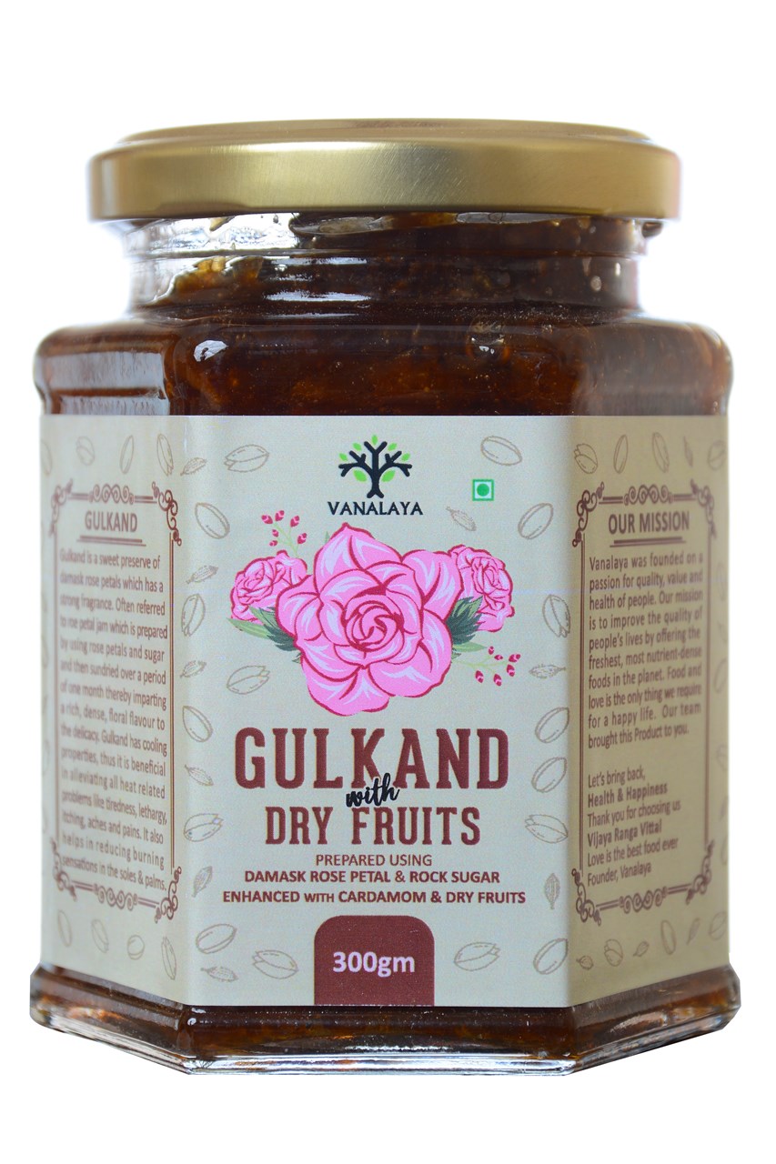 Picture of Vanalaya Natural Organic Gulkand Prepared Using Sun Cooked Damask Rose Along with Dry Fruits - Natural - Organic -300 Grams