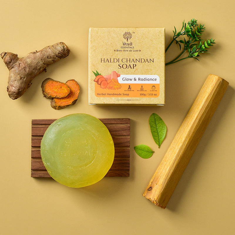 Picture of Khadi Essentials Haldi Chandan Soap for Glowing Skin (Pack of 3), 100gm