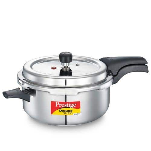 Picture of Prestige Deluxe Alpha Svach Stainless Steel Spillage Control Pressure Cooker-Silver- Capacity 5L