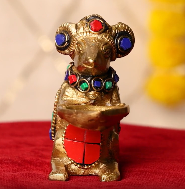 Svastika Mushak Maharaj Diya Solid Brass Diya for Ganesh Ji Pooja ...
