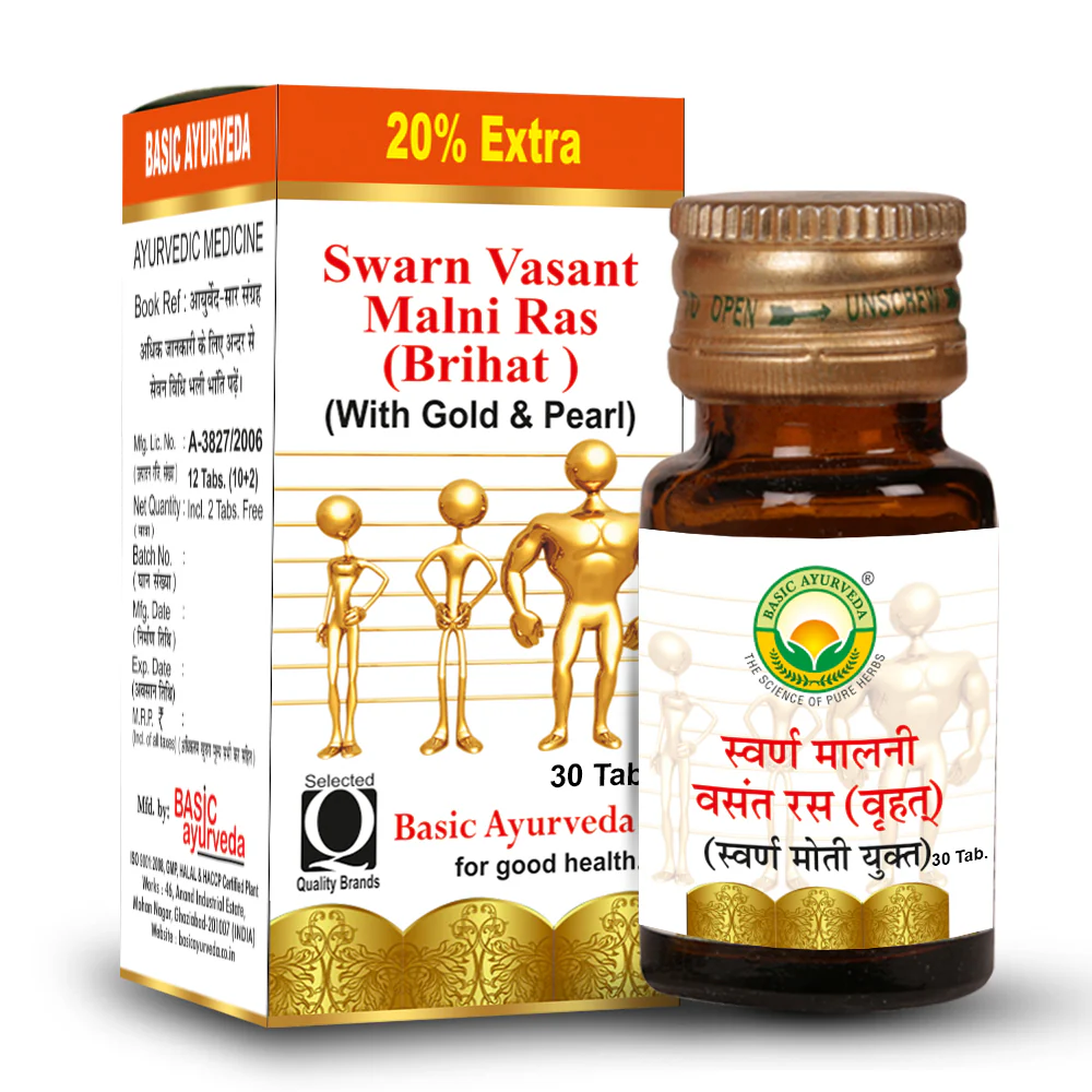 Picture of Basic Ayurveda Swarn Malni Vasant Ras (With Gold) Tablets - 30 Tabs