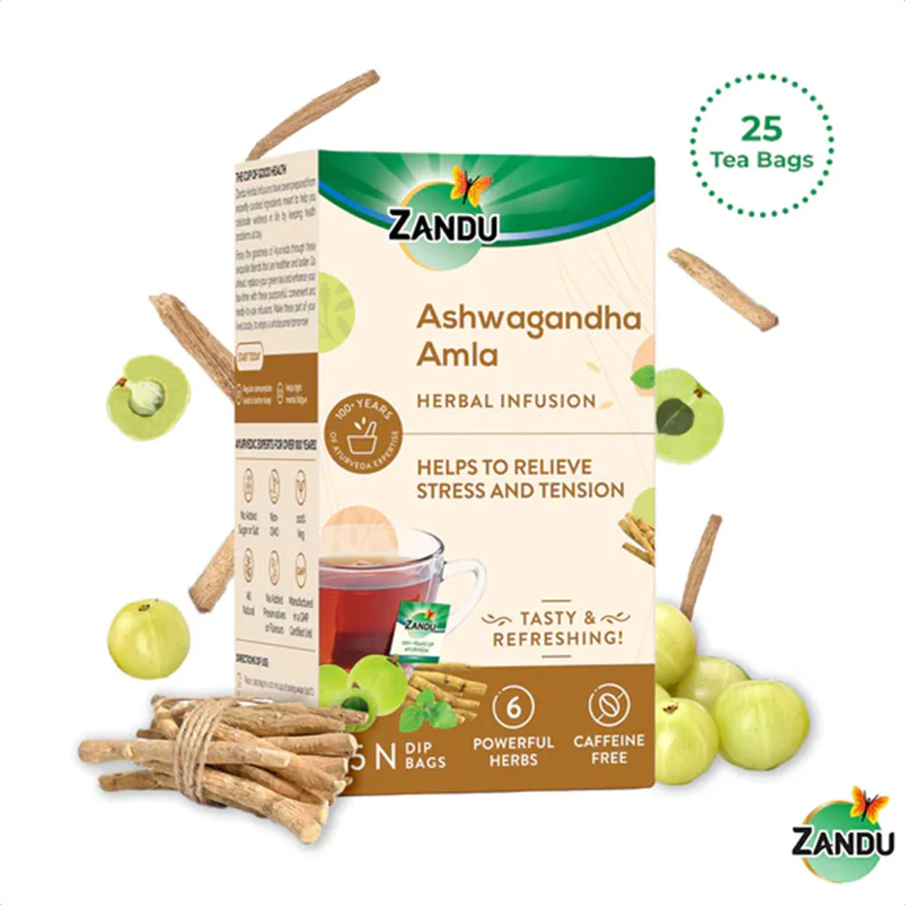Picture of Zandu Ashwagandha Amla Herbal Infusion Tea - Pack of 1 - 25 Tea Bags